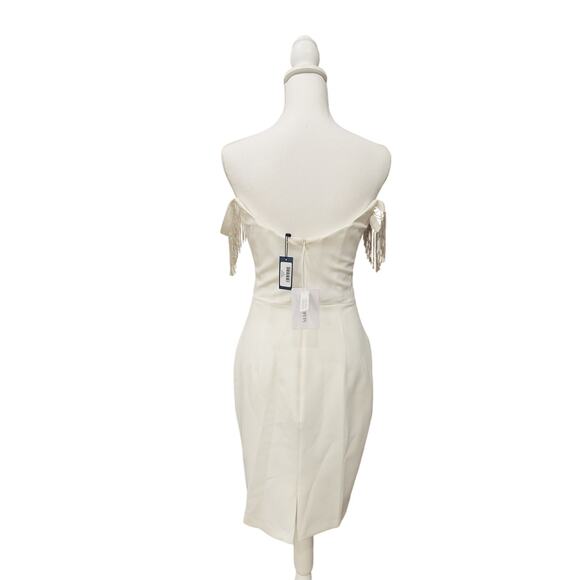 New with Tag! Marchesa Notte Embellished Fringed Mini Cocktail Dress in white - Picture 7 of 10